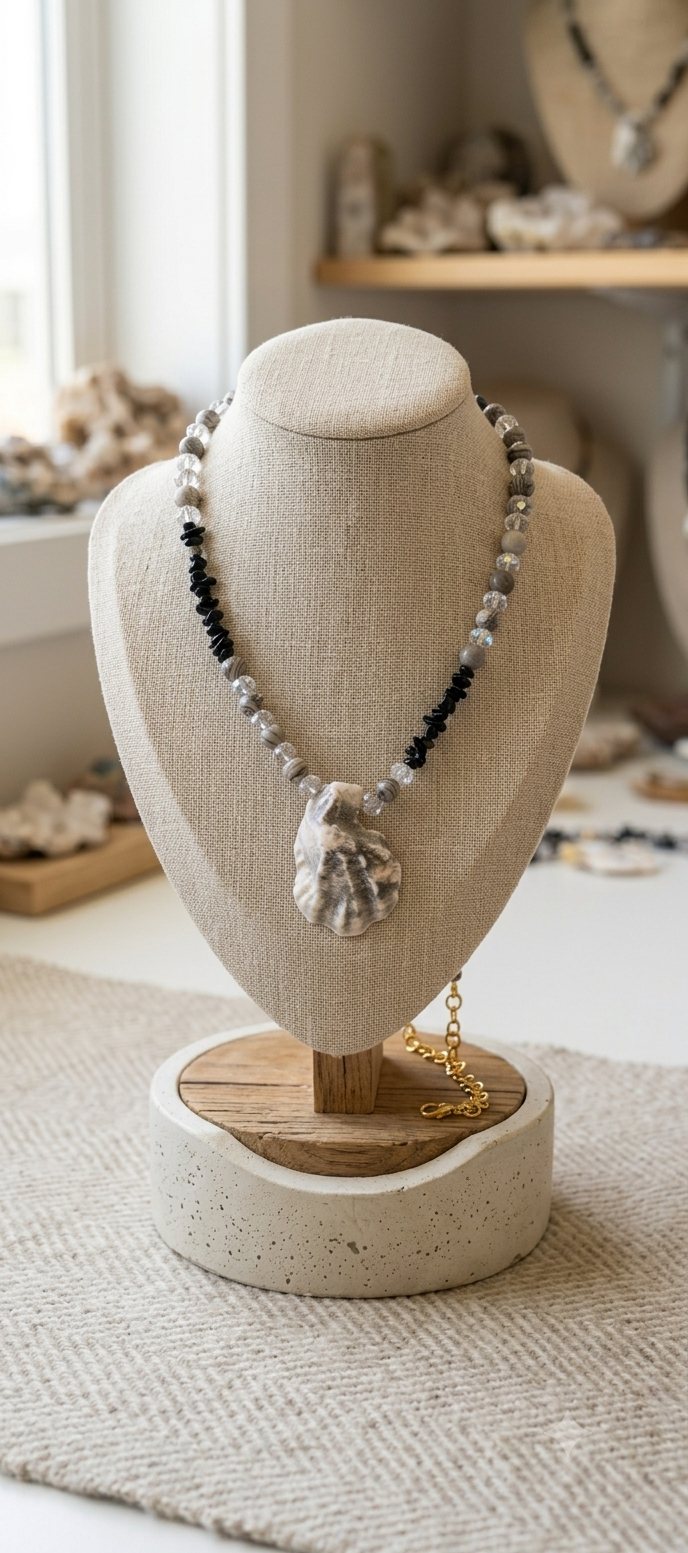 Nyx necklace on a linen bust display